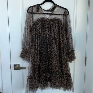 Flowy tulle cheetah detail dress sz S